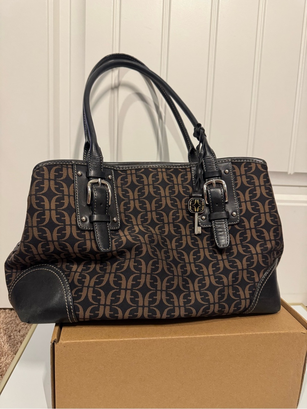 Fossil Brown and Black Monogram Shoulder Bag